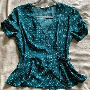 Green Polka Dot Wrap Top